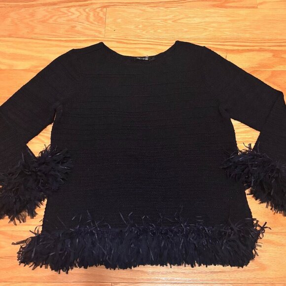 NIC+ZOE Sweaters - Nic + Zoe Women’s Knit 3/4 Sleeve Fringed Lightweight Black Sweater Size Small
